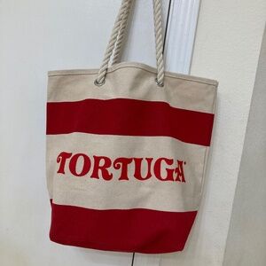 Tortuga Red & Cream Striped Canvas Tote Bag with Rope Handles